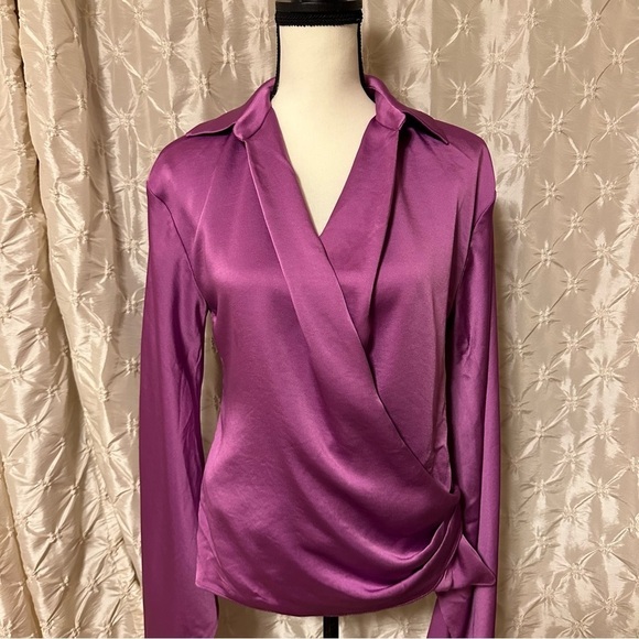 Simkhai Paradisa Wrap Top Purple Draped Surplice Blouse - Picture 5 of 16